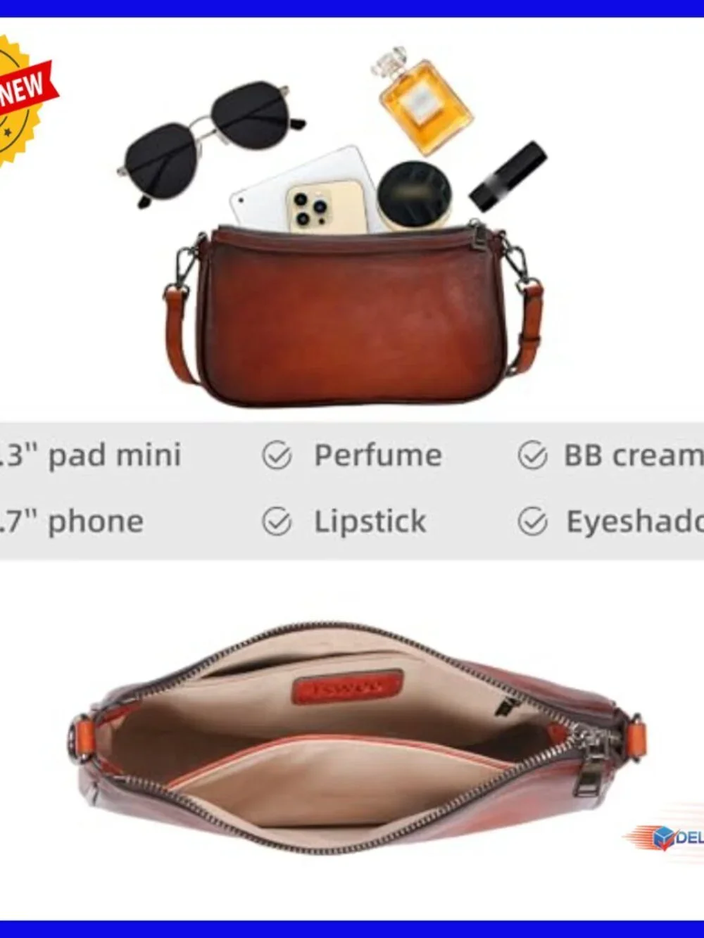 Leather Crossbody Bag Small Hobo Purse with Detachable Strap for Everyday Use
